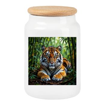 Jungle Tiger - Cookie Jar with Wooden Lid - white - Front