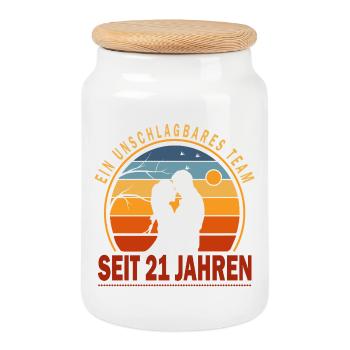 21 Anniversaire de mariage Partenaire Tenue Partenaire Look - Boîte à biscuits avec couvercle en bois - blanc - Devant