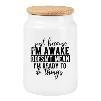 Abstract Geometric Pattern - Cookie Jar with Wooden Lid - white - Front