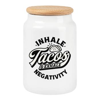 Humorvolles Taco Exhale T-Shirt - Keksdose mit Holzdeckel - Weiß - Vorne