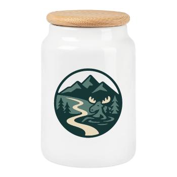Alpine Moss Natural Landscape Illustration - Cookie Jar with Wooden Lid - white - Front