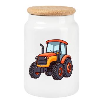 Tracteur - Boîte à biscuits avec couvercle en bois - blanc - Devant