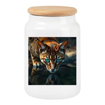 Feline Mysticism - Cookie Jar with Wooden Lid - white - Front