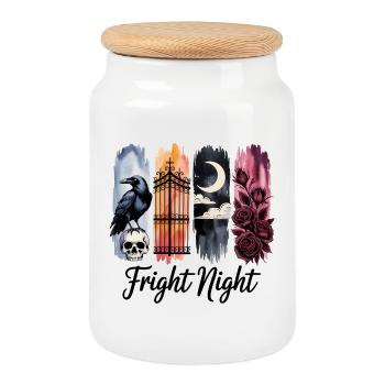 Mystic Night and Nature Scene - Cookie Jar with Wooden Lid - white - Front