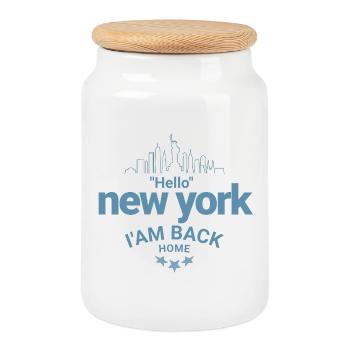 New York Back Home Design - Cookie Jar with Wooden Lid - white - Front