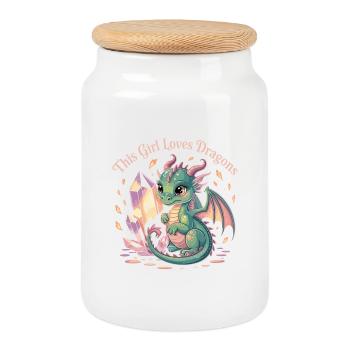 L'amour des filles pour les dragons avec du cristal - Boîte à biscuits avec couvercle en bois - blanc - Devant