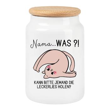 Verwirrte Yoga-Katze –Selfcare-Yoga-Humor - Keksdose mit Holzdeckel - Weiß - Vorne