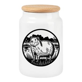 Abstract illustration of vibrant nature - Cookie Jar with Wooden Lid - white - Front