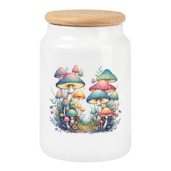 Forêt de champignons fantastique aux couleurs pastel - Boîte à biscuits avec couvercle en bois - blanc - Devant