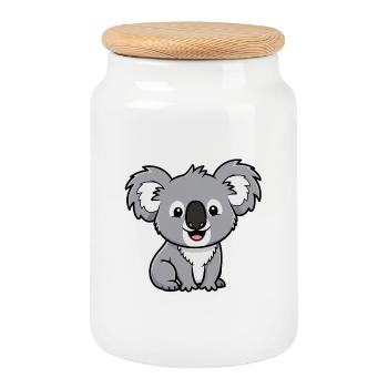 Cute Koala Cartoon Motif - Cookie Jar with Wooden Lid - white - Front