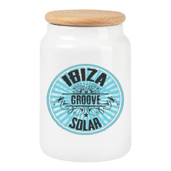 Conception du logo solaire ibiza Groove - Boîte à biscuits avec couvercle en bois - blanc - Devant