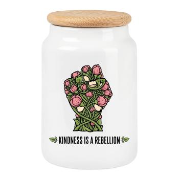 La gentillesse est un design de poing de fleur de rébellion - Boîte à biscuits avec couvercle en bois - blanc - Devant