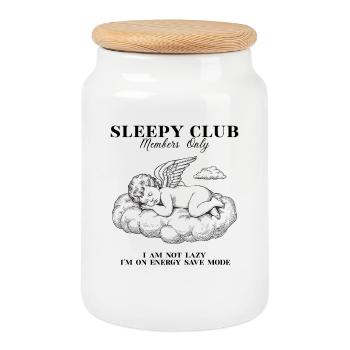 Angel Sleepy Club – Vintage Cherub Energy Save - Cookie Jar with Wooden Lid - white - Front