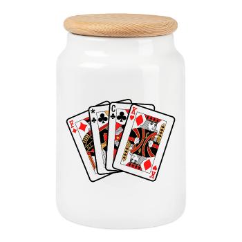 Funny F-Bomb Playing Cards Illustration - Cookie Jar with Wooden Lid - white - Front
