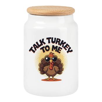 Talk Turkey To Me - Cool Thanksgiving Saying - Cookie Jar with Wooden Lid - white - Front