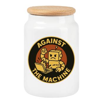 Résistance des robots rétro contre la machine - Boîte à biscuits avec couvercle en bois - blanc - Devant