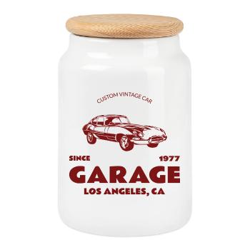 Voiture vintage sur mesure – Garage Los Angeles - Boîte à biscuits avec couvercle en bois - blanc - Devant