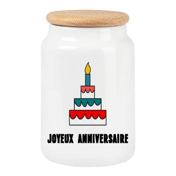 CAKE. HAPPY BIRTHDAY. HAPPY BIRTHDAY. BIRTHDAY - Cookie Jar with Wooden Lid - white - Front