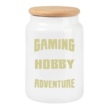 Motif d'aventure de passe-temps de jeu - Boîte à biscuits avec couvercle en bois - blanc - Devant
