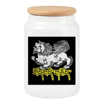 SNOW LION SACRED FOLK - Cookie Jar with Wooden Lid - white - Front