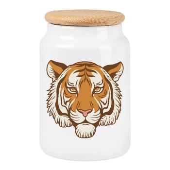 Retro Tiger – König des koreanischen Waldes - Keksdose mit Holzdeckel - Weiß - Vorne