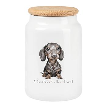A Gentleman's Best Friend – Dackel Old Money - Keksdose mit Holzdeckel - Weiß - Vorne