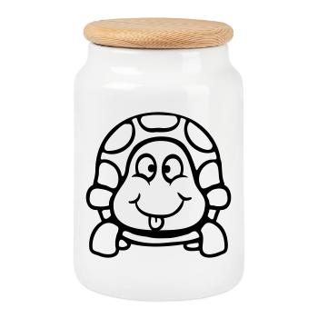 Turtle Tongue Sticking Out Naughty Funny Cool - Cookie Jar with Wooden Lid - white - Front