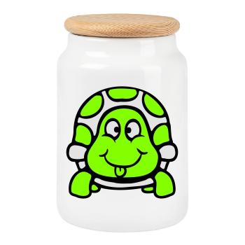 tortue langue sortant coquine drôle cool - Boîte à biscuits avec couvercle en bois - blanc - Devant