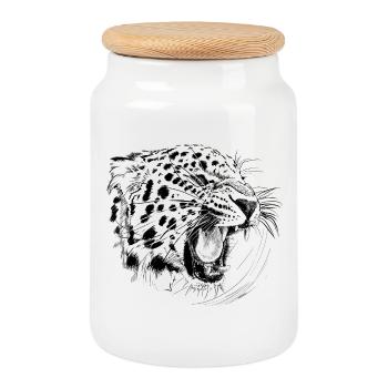 Léopard - Boîte à biscuits avec couvercle en bois - blanc - Devant
