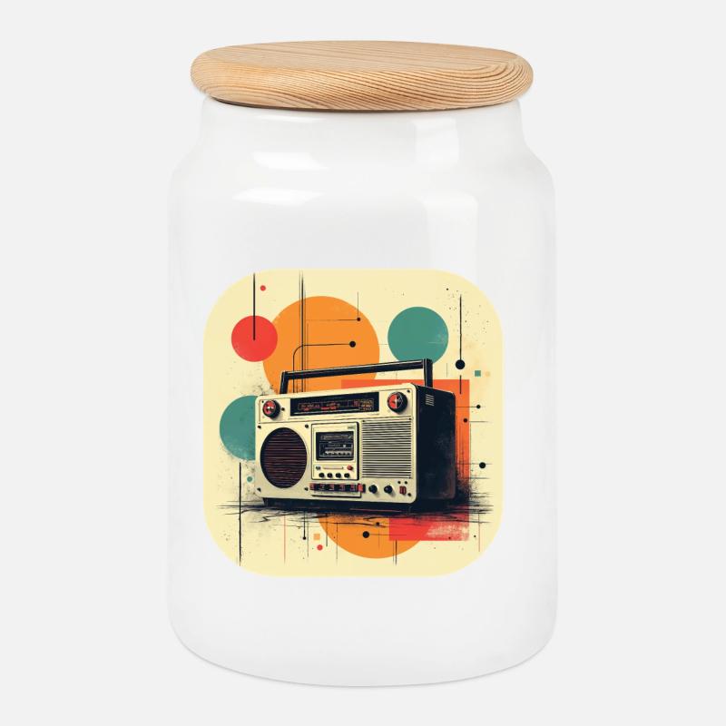 Retro Ghetto Blaster T Shirt - Keksdose mit Holzdeckel - Weiß