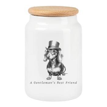 A Gentleman's Best Friend – Dachshund Old Money - Cookie Jar with Wooden Lid - white - Front