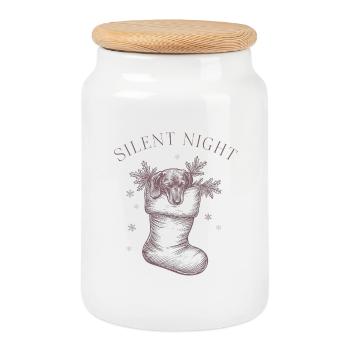 Douce Nuit – Chaussette de Noël vintage Teckel - Boîte à biscuits avec couvercle en bois - blanc - Devant