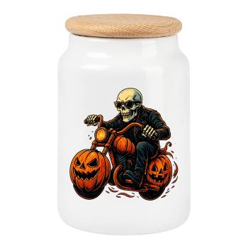 Scary biker - Cookie Jar with Wooden Lid - white - Front
