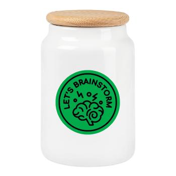 Creative Brain with Motivational Slogan - Cookie Jar with Wooden Lid - white - Front