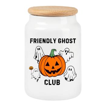 Citrouille et fantômes design amusant pour le style Halloween. - Boîte à biscuits avec couvercle en bois - blanc - Devant