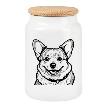 Illustration de chien corgi - Boîte à biscuits avec couvercle en bois - blanc - Devant