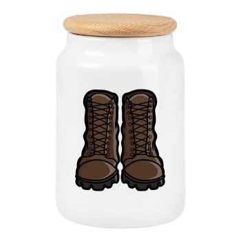 Klassische Wander-Retro-Stiefel Illustration - Keksdose mit Holzdeckel - Weiß - Vorne