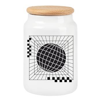 Geometric Global Sphere Design - Cookie Jar with Wooden Lid - white - Front