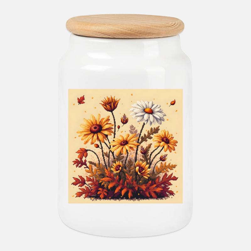 8-Bit Autumn Blooms - Keksdose mit Holzdeckel - Weiß