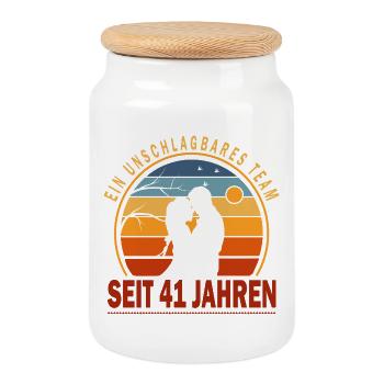 41 Jahre Beziehung Geschenk Ehemann Ehefrau - Keksdose mit Holzdeckel - Weiß - Vorne