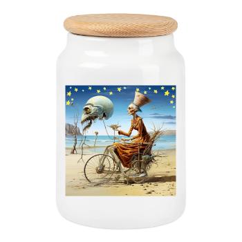Surrealischer Strandgeist mit Mondskull Halloween - Boîte à biscuits avec couvercle en bois - blanc - Devant