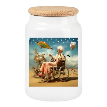 Surreal Senior Space Beach Fish Adventure - Cookie Jar with Wooden Lid - white - Front
