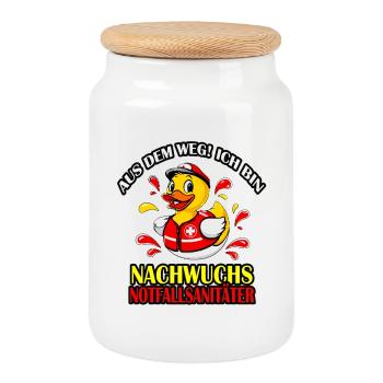 Lustige Rettungs-Ente für kleine Sanitäter - Keksdose mit Holzdeckel - Weiß - Vorne