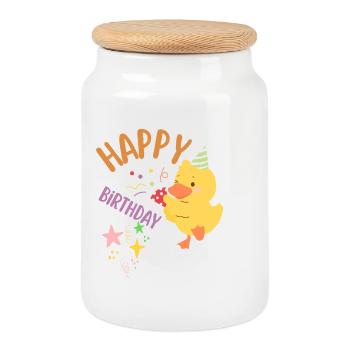Happy birthday  - Boîte à biscuits avec couvercle en bois - blanc - Devant