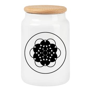 Geometric Flower of Life - Cookie Jar with Wooden Lid - white - Front