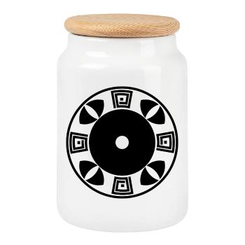 Cosmic Sun Wheel Mandala - Cookie Jar with Wooden Lid - white - Front