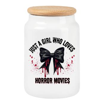 Juste fille qui aime les films d’horreur mignon arc sanglant - Boîte à biscuits avec couvercle en bois - blanc - Devant