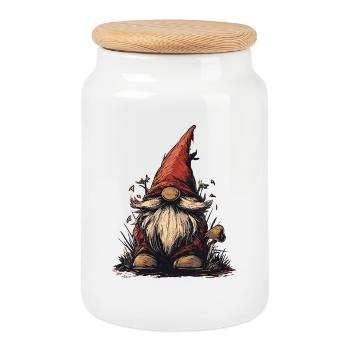 Funny garden gnome - Cookie Jar with Wooden Lid - white - Front