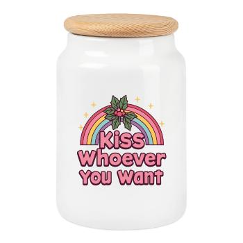 Kiss Whoever You Want – Regenbogen Mistelzweig - Keksdose mit Holzdeckel - Weiß - Vorne
