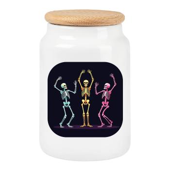 Halloween Skeleton Dancer Dancing - Cookie Jar with Wooden Lid - white - Front